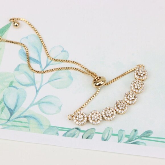 Elegant Rose Gold A-Bracelet with Round Sparkling Charm Accents, XPAB0696 - Picture 4 of 12